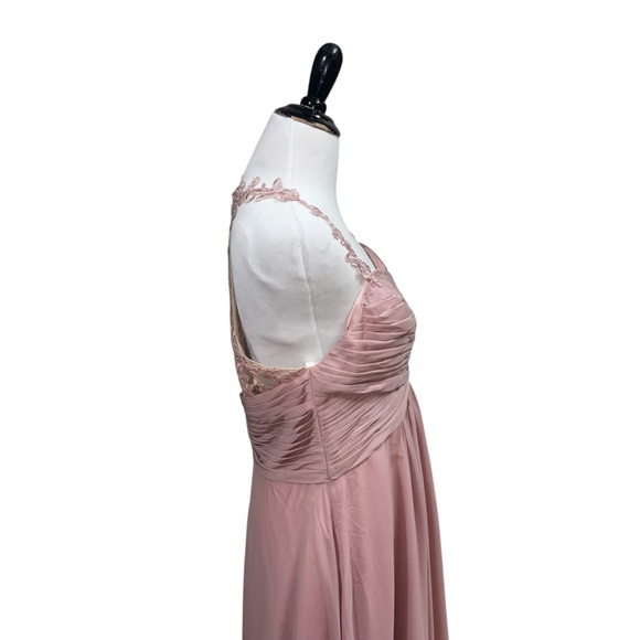 JJ's House Women's Size 14 Formal Maxi Dress Pleated Faux Wrap Bustline Lace - Picture 5 of 8